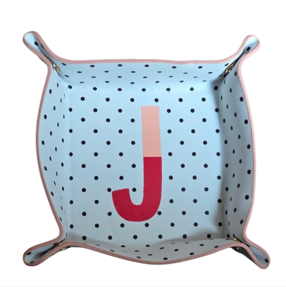 Kate Spade - Pink & Polka Dot Initial 'J' Leatherette Jewelry/Trinket Tray NWT